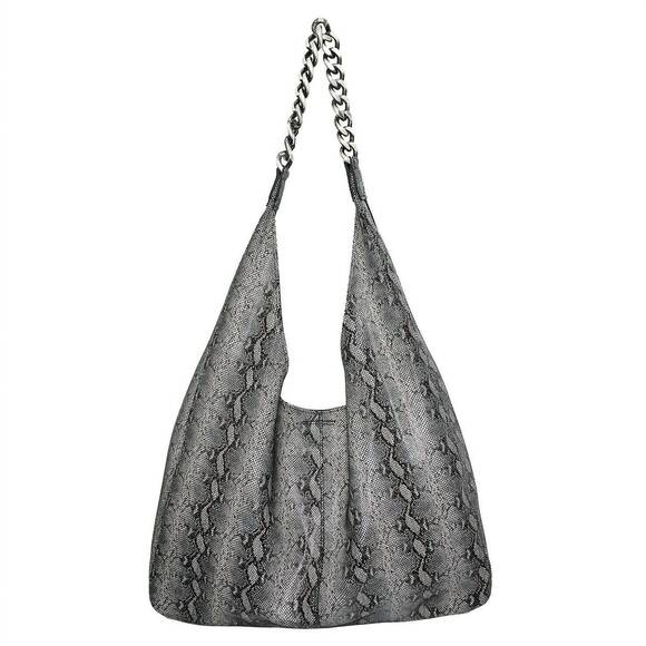 NEW STREETS AHEAD women's leather chain detail hobo bag in silver camo
